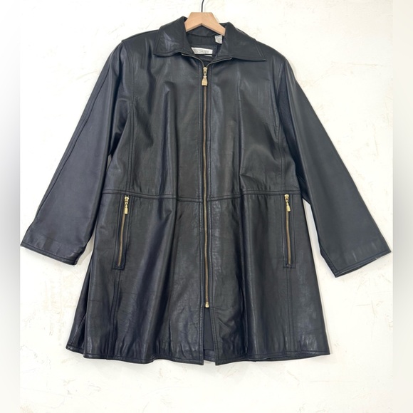 VINTAGE EVAN DAVIES GENUINE LEATHER COAT Size 12 | 100% Lambskin - Picture 2 of 14